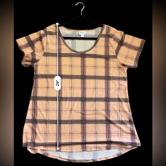 LuLaRoe XL Classic Tee • Windowpane Plaid •Polyester Jersey •High Round Neckline - Picture 12 of 14